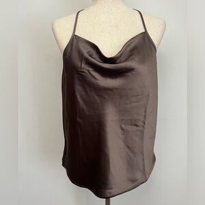 Pleione Chocolate Brown Slip Cami Tank Sz S Loose Fit Cowl Neck Camisole Fall